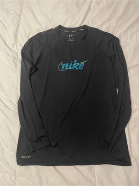 Nike Black Dri-FIT Long Sleeve Tee with Blue & Green Logo
